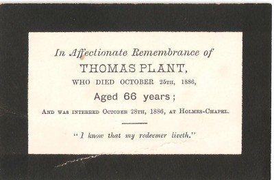 Mounring card for Thomas Plant 1820